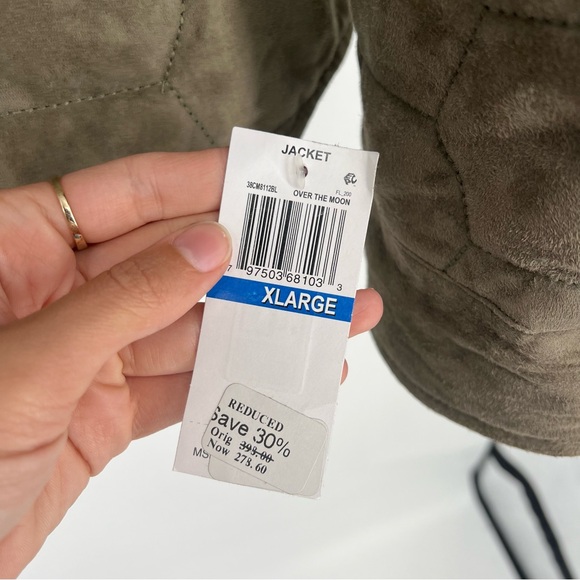 Blank NYC Over The Moon Green Goat Leather Suede Classic Quilted Jacket XL NWT - Picture 7 of 10